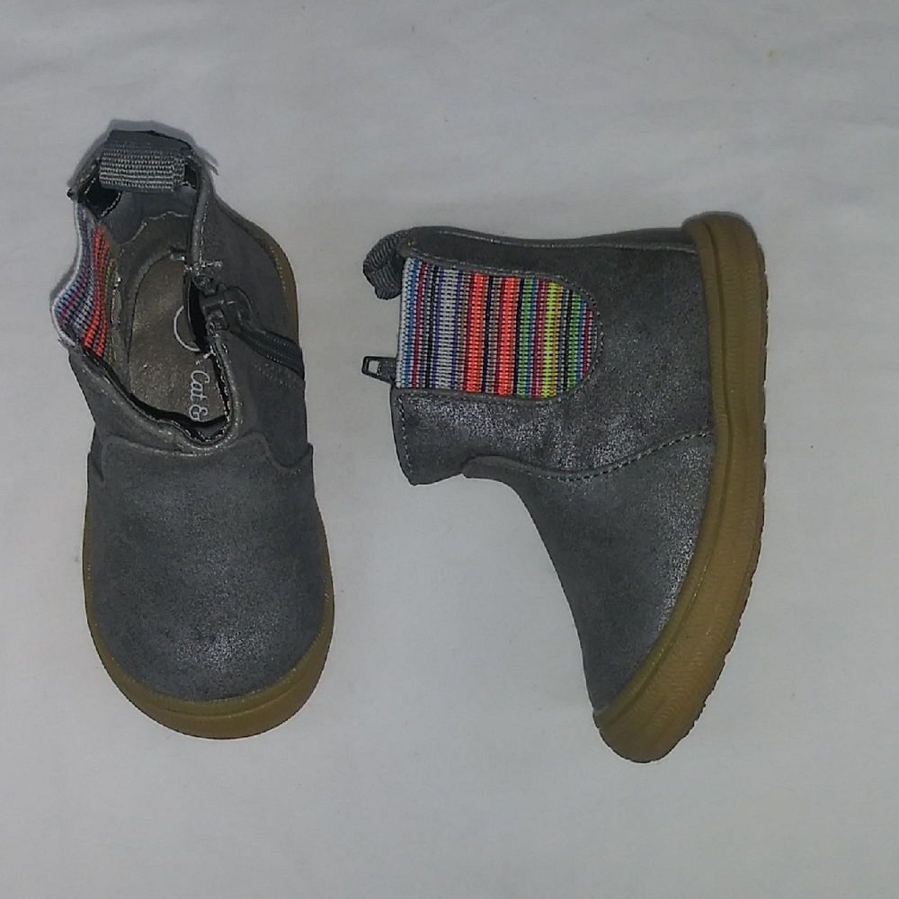 Gray Kids Shoes with Colorful Stripes